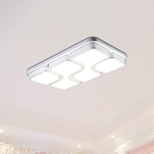 Rectangular Flush Mount Ceiling Light With Led Acrylic Fixture - Black/White Simple Design