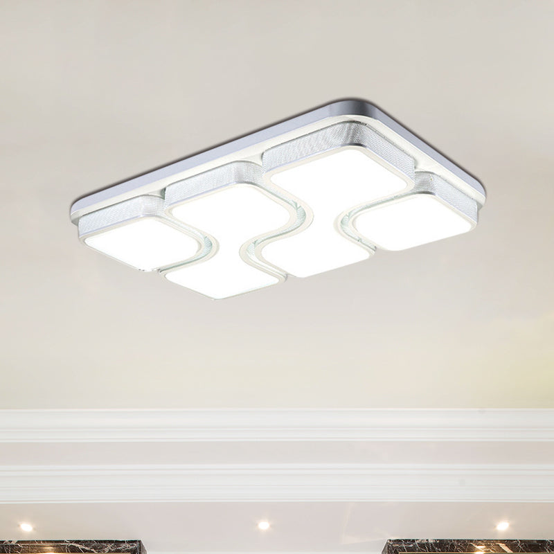 Rectangular Flush Mount Ceiling Light With Led Acrylic Fixture - Black/White Simple Design