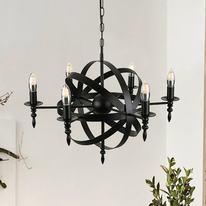 Vintage Style Metal Pendant Chandelier With Candle Design - Orbit Cage 6/8 Lights Indoor Lighting