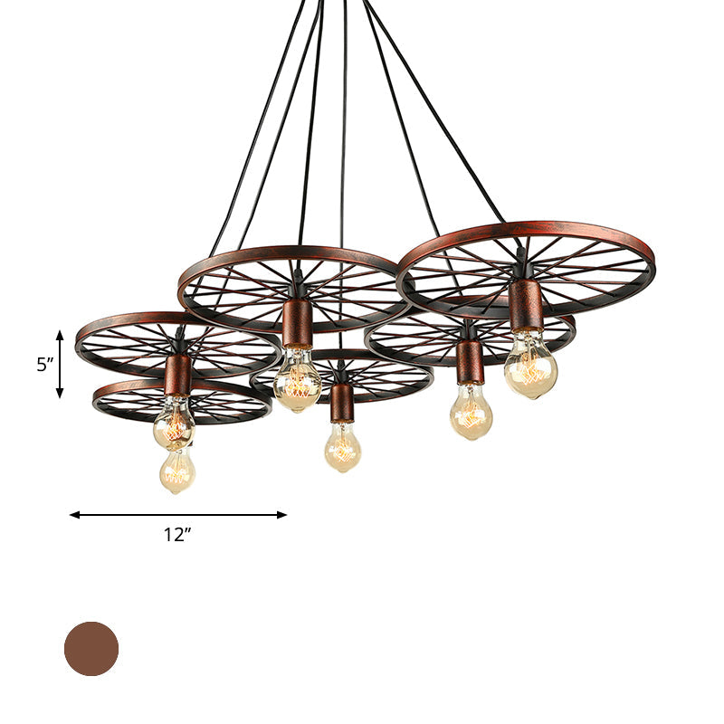 Industrial Black/Rust Metal Hanging Light With Vintage Bare Bulb Design - 3/6/8 Heads Ceiling