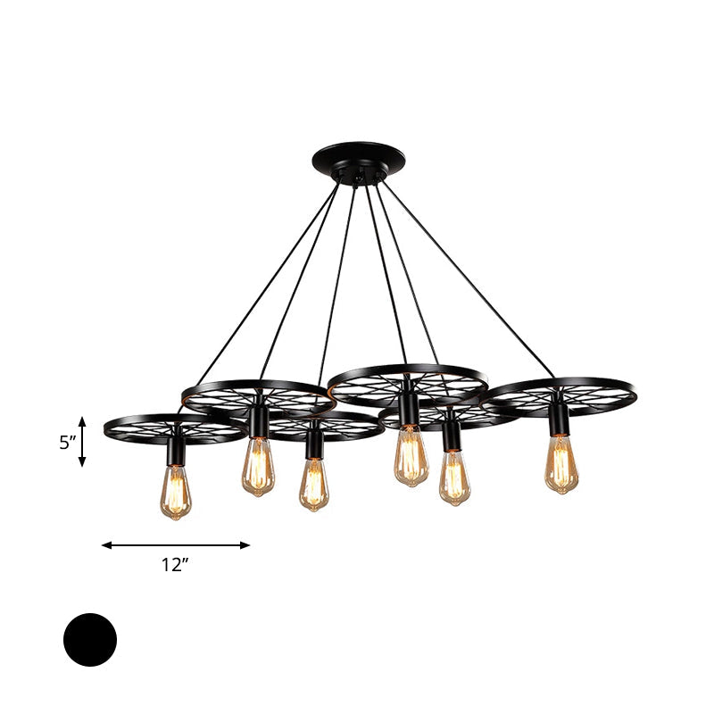Industrial Black/Rust Metal Hanging Light With Vintage Bare Bulb Design - 3/6/8 Heads Ceiling