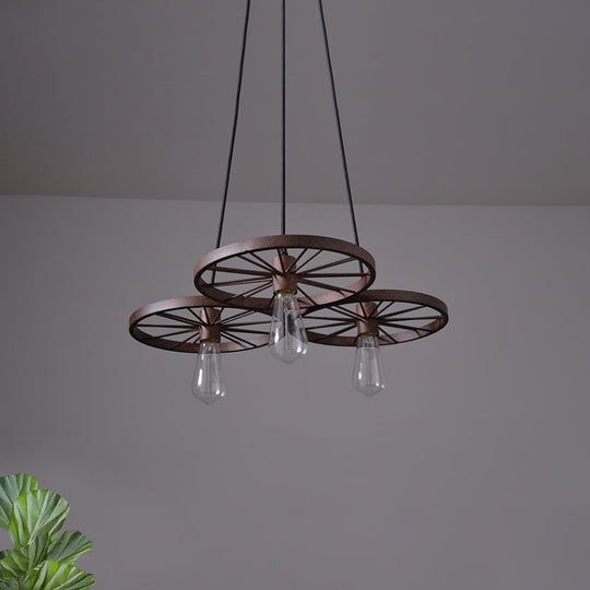 Industrial Black/Rust Metal Hanging Light With Vintage Bare Bulb Design - 3/6/8 Heads Ceiling