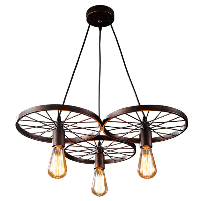 Vintage Industrial Hanging Light With Wheel Design And Multiple Heads - Black/Rust Metal Ceiling