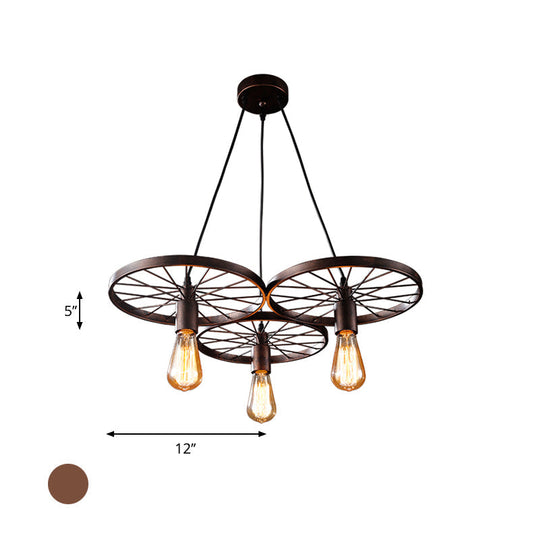 Vintage Industrial Hanging Light With Wheel Design And Multiple Heads - Black/Rust Metal Ceiling
