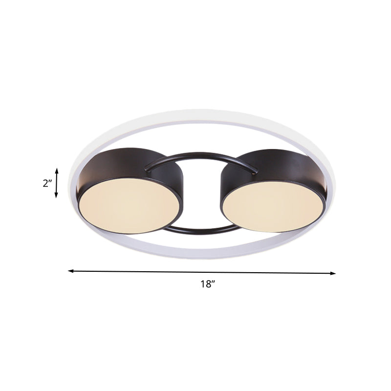Double Drum Led Flush Ceiling Lamp: Modern Metal 18/21.5 Fixture For Bedroom In Black With