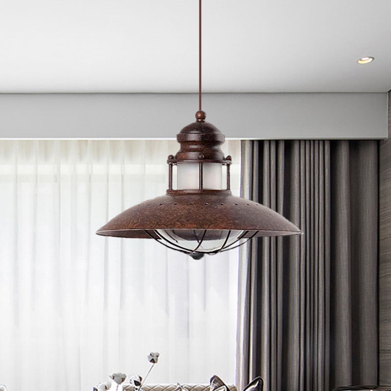 Vintage Farmhouse Flared Pendant Lamp With Led Bulb Rustic Iron Ceiling Light Fixture Rust