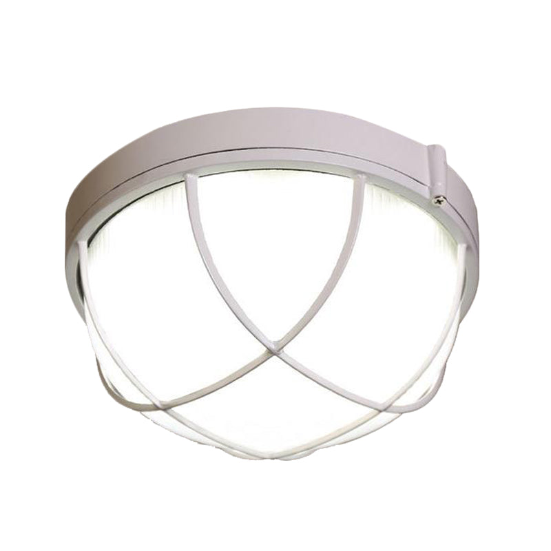 Farmhouse Flush Ceiling Lamp: 1-Light Dome Fixture Frosted Glass White/Black Bedroom Lighting