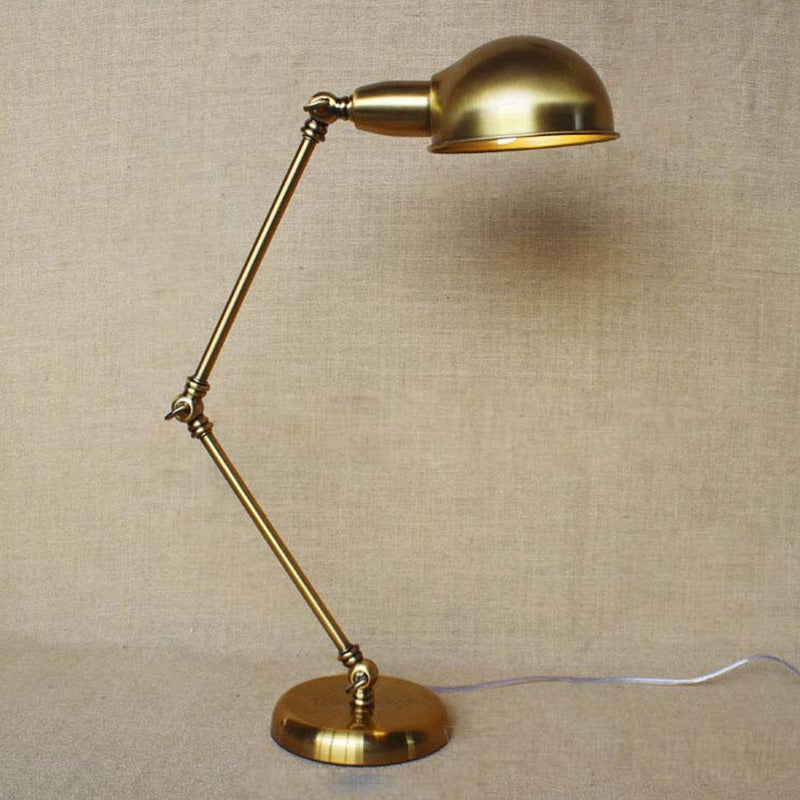 Sleek Industrial Brass/Chrome Swing Arm Desk Lamp With Dome Shade - Ideal For Reading