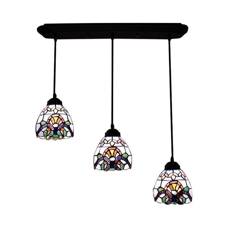 Victorian Stained Glass Hanging Pendant With Domed Design - White 3 Lights Ideal For Dining Room