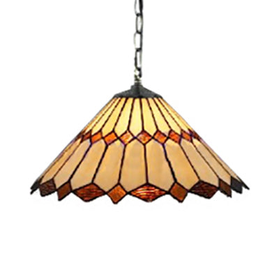 Black Conical Tiffany Hanging Pendant Light - 16’/22’ W Stained Glass Ceiling Fixture For
