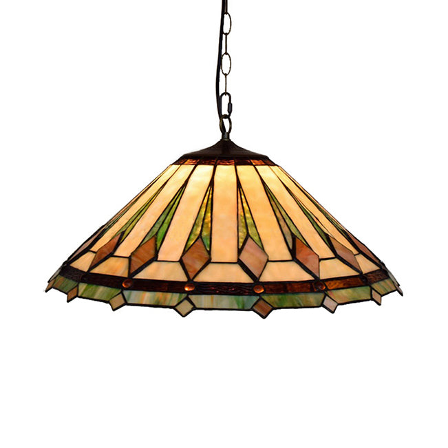 Black Conical Tiffany Hanging Pendant Light - 16’/22’ W Stained Glass Ceiling Fixture For