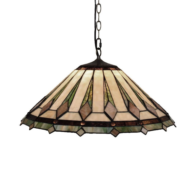 Black Conical Tiffany Hanging Pendant Light - 16’/22’ W Stained Glass Ceiling Fixture For