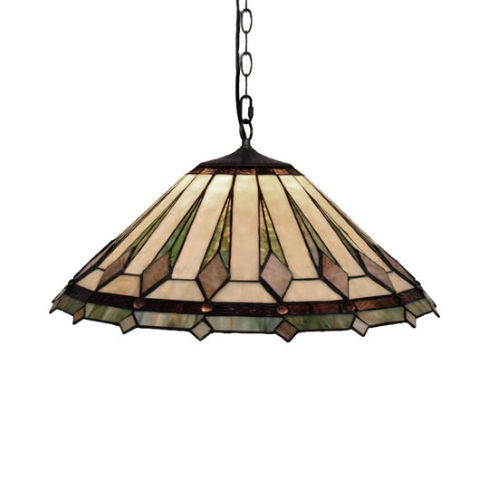 Black Conical Tiffany Hanging Pendant Light - 16’/22’ W Stained Glass Ceiling Fixture For