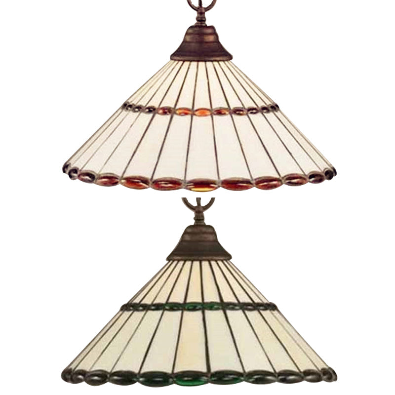 Tiffany-Style Hand Cut Glass Pendant Light Fixture - Brown/Green 1 Head