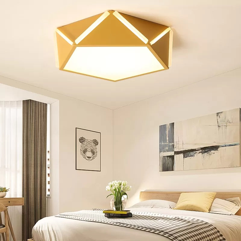 Diamond Acrylic Led Ceiling Lamp - Cafe Pentagon Macaron Style Yellow / 16 Warm