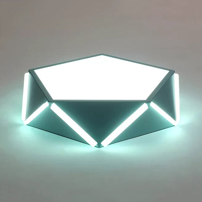 Diamond Acrylic Led Ceiling Lamp - Cafe Pentagon Macaron Style Blue / 16’ White