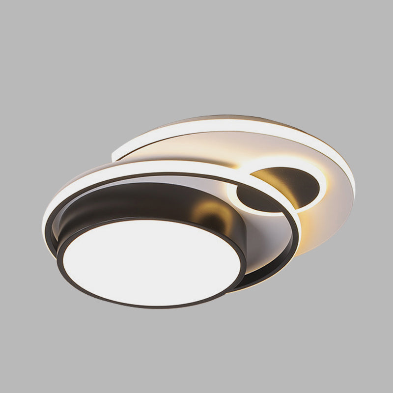 Modern Led Black Metallic Drum Flush Mount Ceiling Lighting For Bedroom - 16’/19.5’ Wide