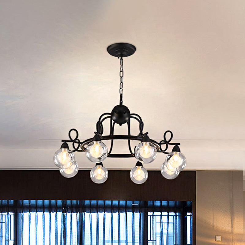Rustic Mini Ball Clear Glass Pendant Chandelier: 6/8-Light Black Fixture
