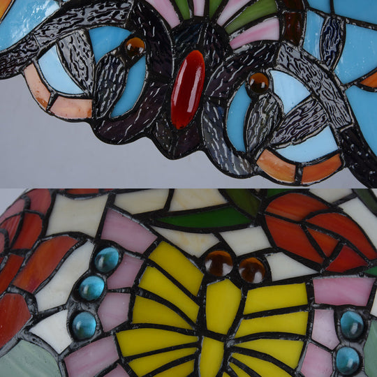Modern Stained Glass Tiffany Suspension Lamp - Black Shell Leaf Butterfly Design Ideal For Dining