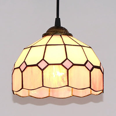 Pink/Blue/Orange Stained Glass Hemisphere Pendant Light - Tiffany-Style Suspension Lamp Pink