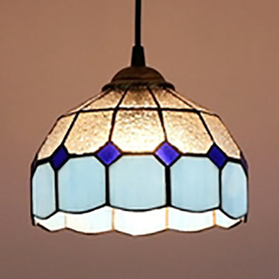 Pink/Blue/Orange Stained Glass Hemisphere Pendant Light - Tiffany-Style Suspension Lamp Blue