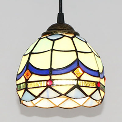 Stained Glass Tiffany Mini Pendant Light - Black Finish / Baroque