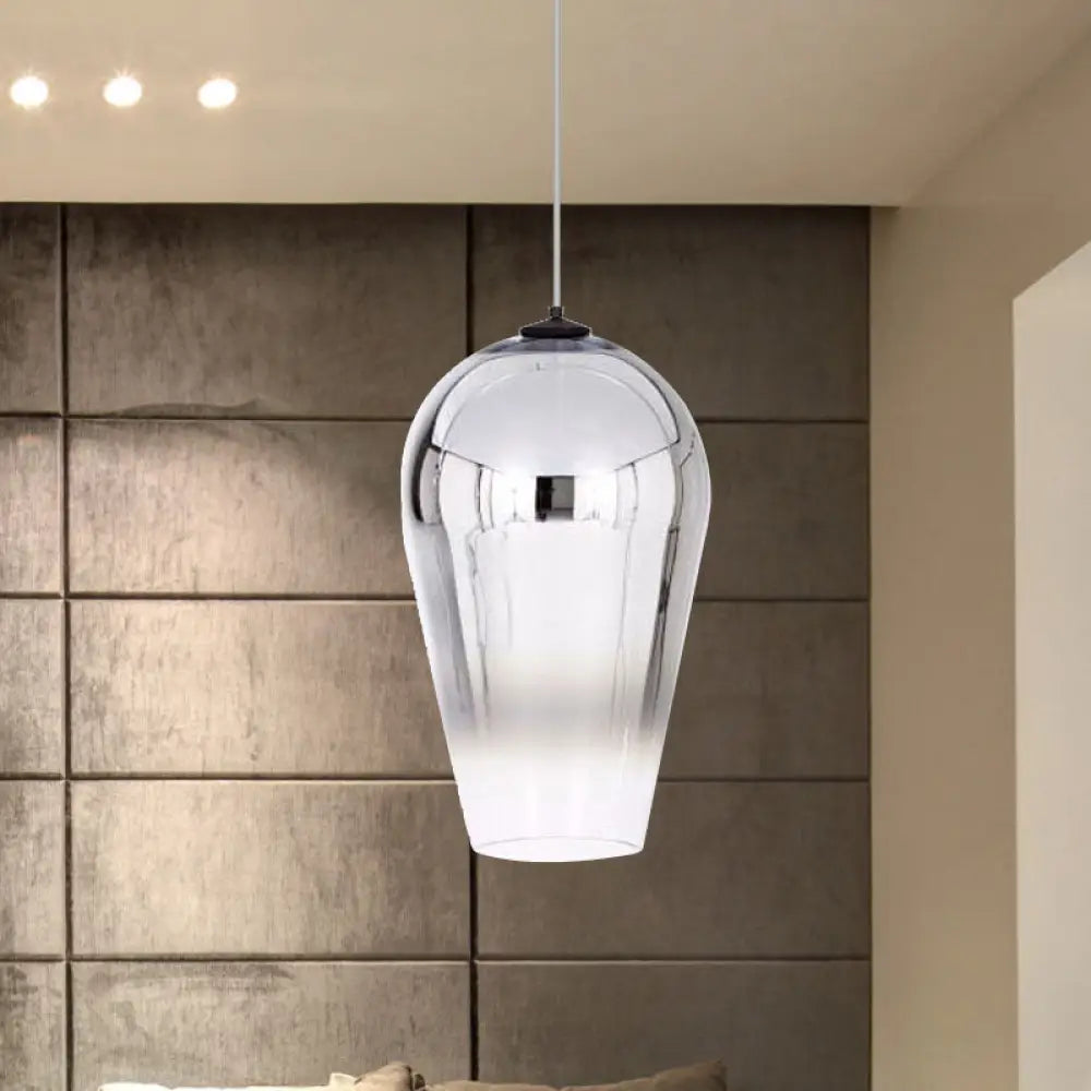 7/8’ Wide Cannon Pendant Light - Modern Glass 1 Chrome/Gold/Rose Gold Hanging Fixture Chrome / 8’