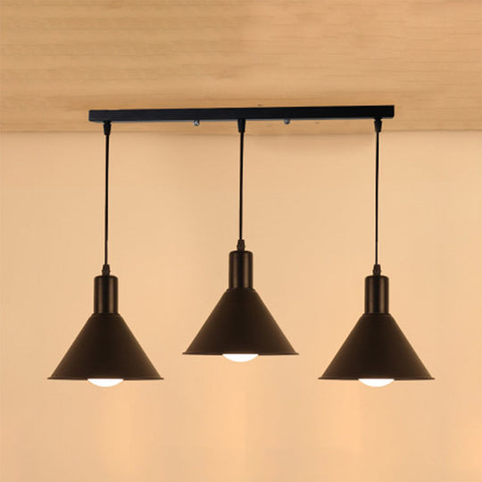 Industrial Metallic Funnel Ceiling Pendant - Black Finish 3 Lights Linear/Round Canopy Ideal For
