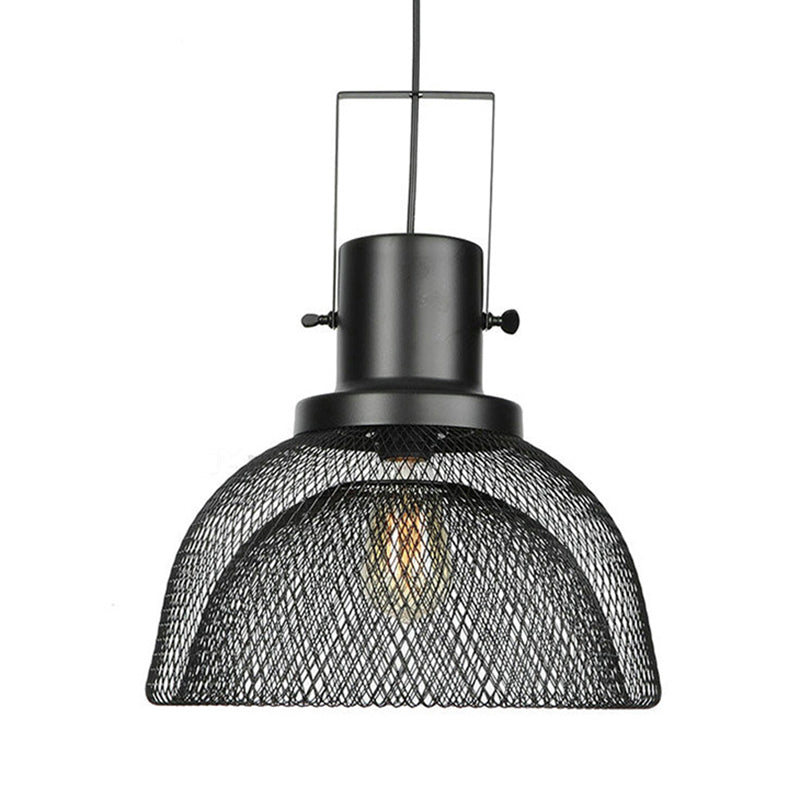 Industrial Metal Pendant Light - Mesh Cage 1-Light Black Shade Living Room Hanging Lamp
