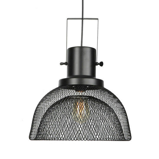 Industrial Metal Pendant Light - Mesh Cage 1-Light Black Shade Living Room Hanging Lamp