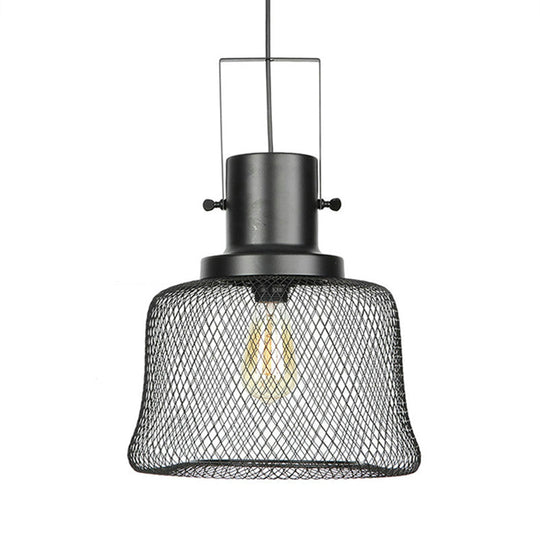 Industrial Metal Pendant Light - Mesh Cage 1-Light Black Shade Living Room Hanging Lamp
