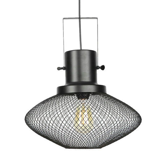 Industrial Mesh Cage Pendant Light - Black Metal Single Lamp For Living Room Hanging With Shade