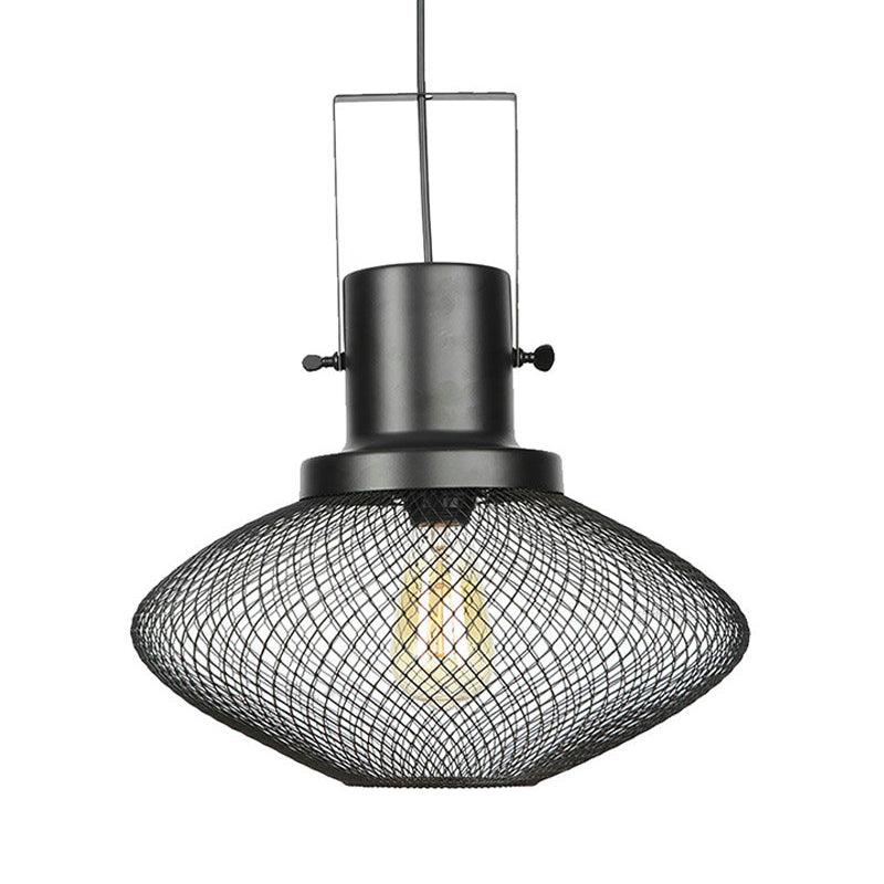 Industrial Metal Pendant Light - Mesh Cage 1-Light Black Shade Living Room Hanging Lamp