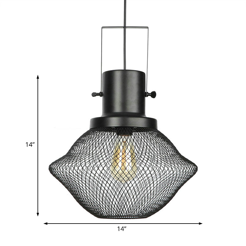 Industrial Metal Pendant Light - Mesh Cage 1-Light Black Shade Living Room Hanging Lamp