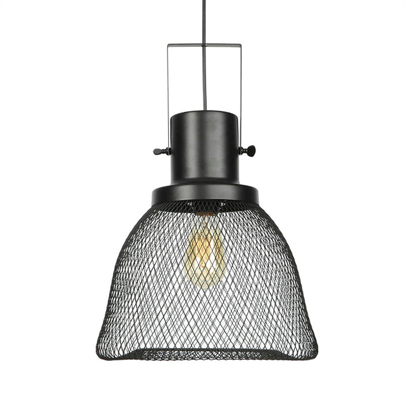 Industrial Mesh Cage Pendant Light - Black Metal Single Lamp For Living Room Hanging With Shade