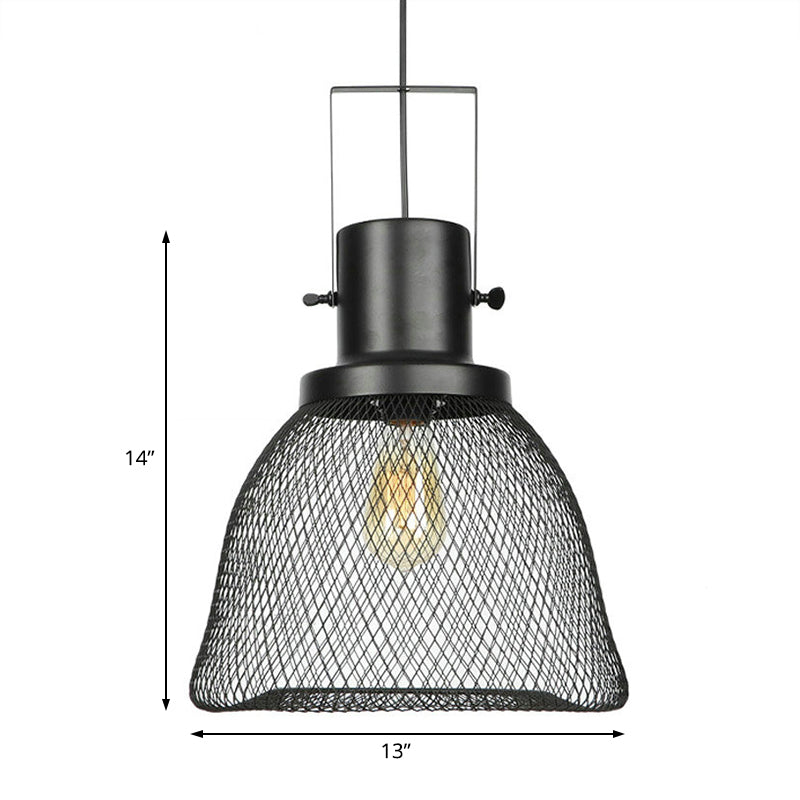Industrial Metal Pendant Light - Mesh Cage 1-Light Black Shade Living Room Hanging Lamp