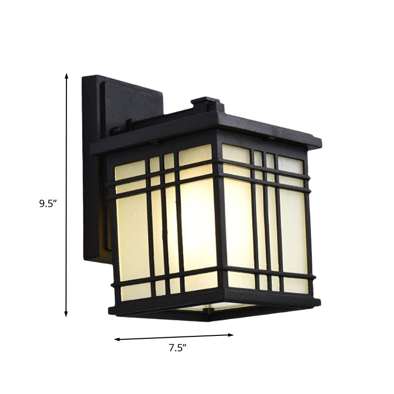 Rustic Black Aluminum Wall Sconce With Opal Glass Shade - Open Bottom Design