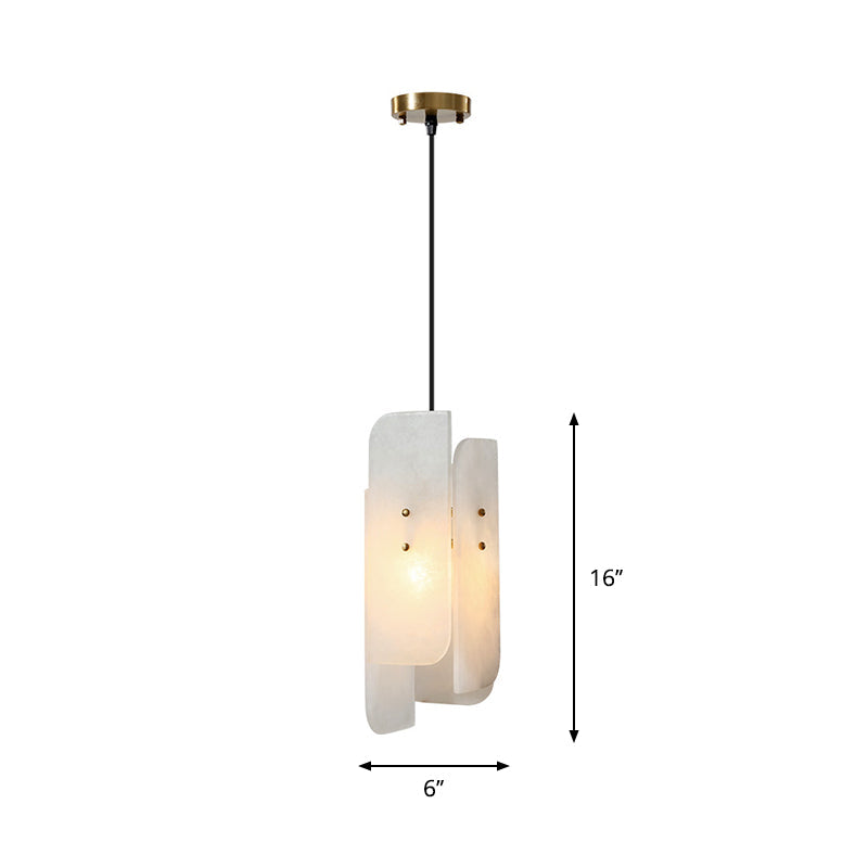 1-Light Minimalist White Panel Ceiling Lamp For Restaurants - Marble Hanging Light