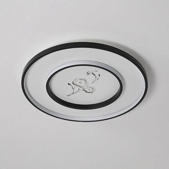 16’/19.5’ Modern Round Flush Mount Acrylic Led Ceiling Light Fixture In Black With Flower