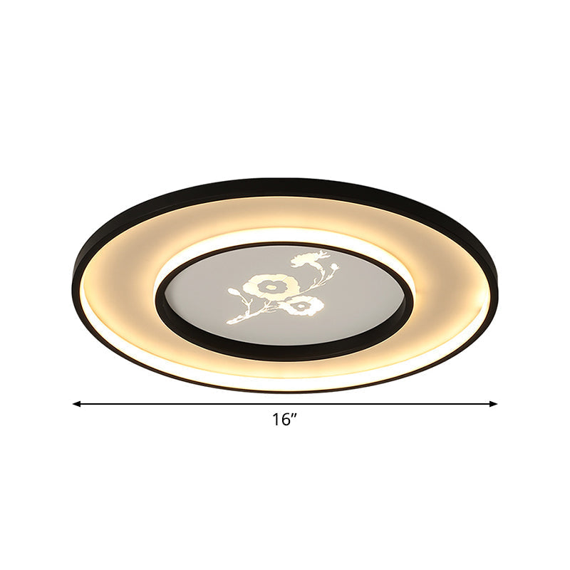 16’/19.5’ Modern Round Flush Mount Acrylic Led Ceiling Light Fixture In Black With Flower