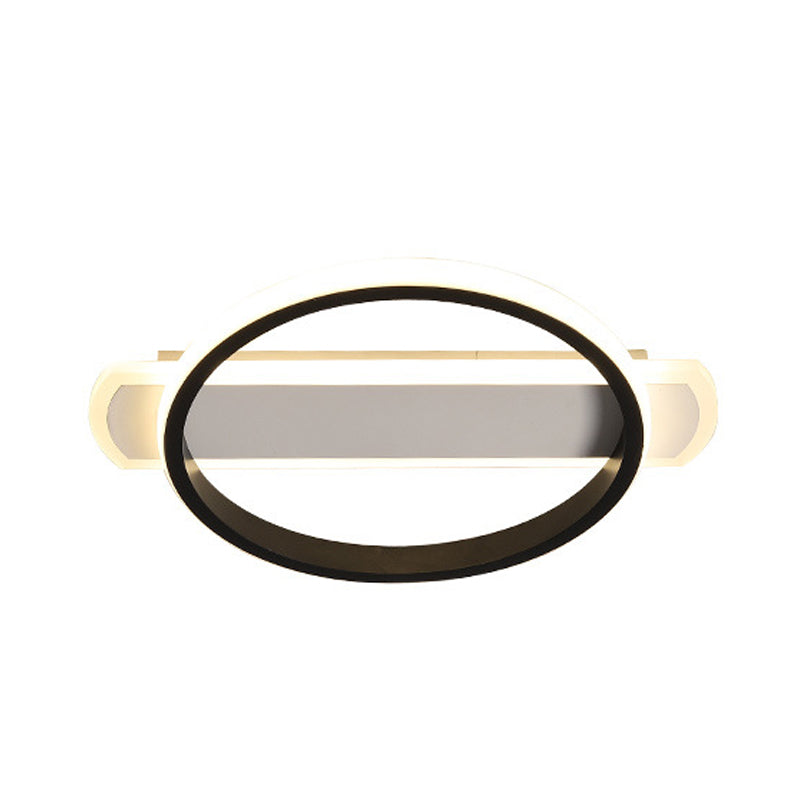 Minimalist Led Flush Mount Ceiling Light In Black/White With Arc Rectangular Canopy And Warm/White