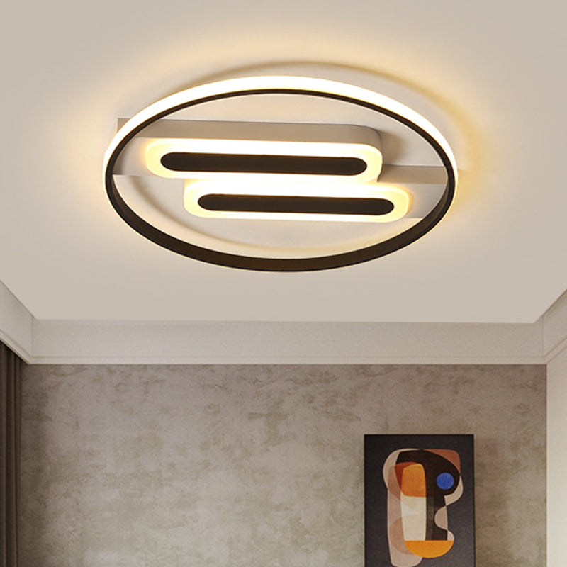 Halo Bedroom Ceiling Led Flush-Mount Light Fixture - 16 And 19.5 Dia Double Rectangle Canopy Black