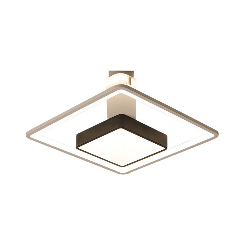 16’/19.5’ W Iron Square Flushmount Black & White Led Flush Mount Lighting - White/Warm Light