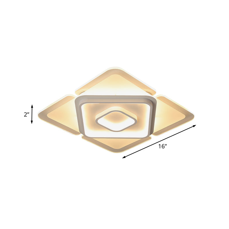 16/19.5 Led Flush Bedroom Lamp- Contemporary White Square Acrylic Shade In White/Warm Light