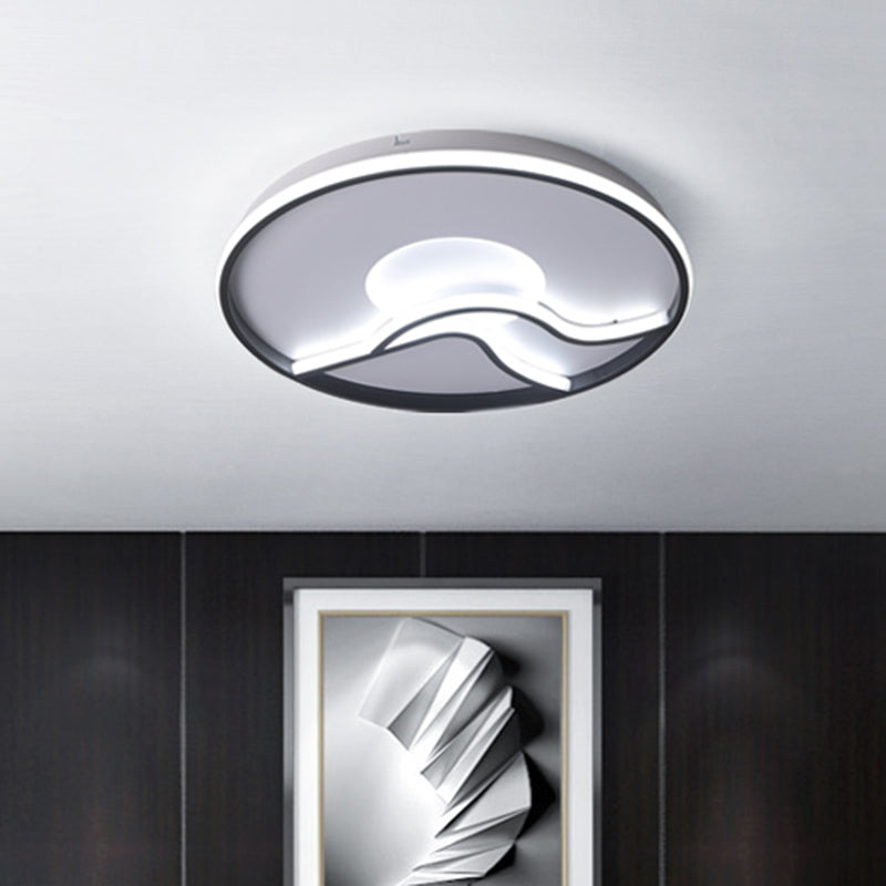 Led Flush Ceiling Light In Black Finish With White/Warm For Minimalist Bedroom - 16.5’/20.5’ Wide