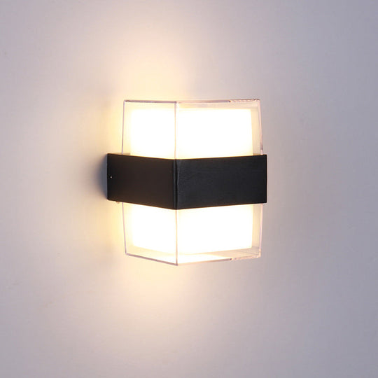 Modern White And Black Cuboid Box Led Acrylic Wall Sconce Light For Bedside In Warm/White
