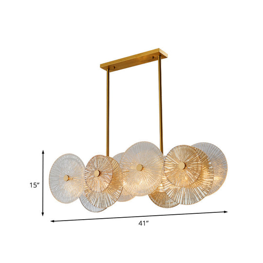 Modern Gold Finish Pendant Light With Prismatic Glass Shade - 8 Bulbs Ideal For Dining Room Or