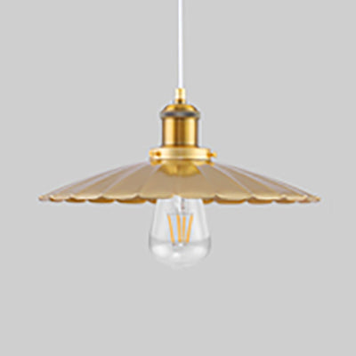 Gold Scalloped Edge Pendant Light - Loft Metallic 1 Bulb Hanging Fixture Coffee Shop Style 12/14