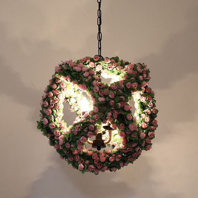 Antique Iron 3-Head Black Pendant Light With Sphere Design For Candlestick Restaurant Chandelier