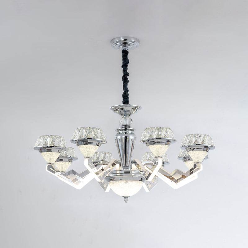 Modern 6/8 Bulb Diamond Chandelier With Crystal Suspension Pendant In Chrome